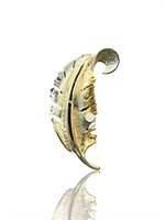 18k Gold Cultured Pearl Feather Brooch
