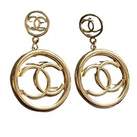 Chanel CC Logo Gold Hoop Earrings Vintage