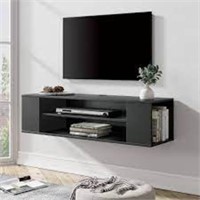 WAMPAT Black 2-Tier Floating TV Shelf for 32-55