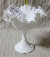 VTG. FENTON WHITE MILK GLASS RUFFLED BOWL