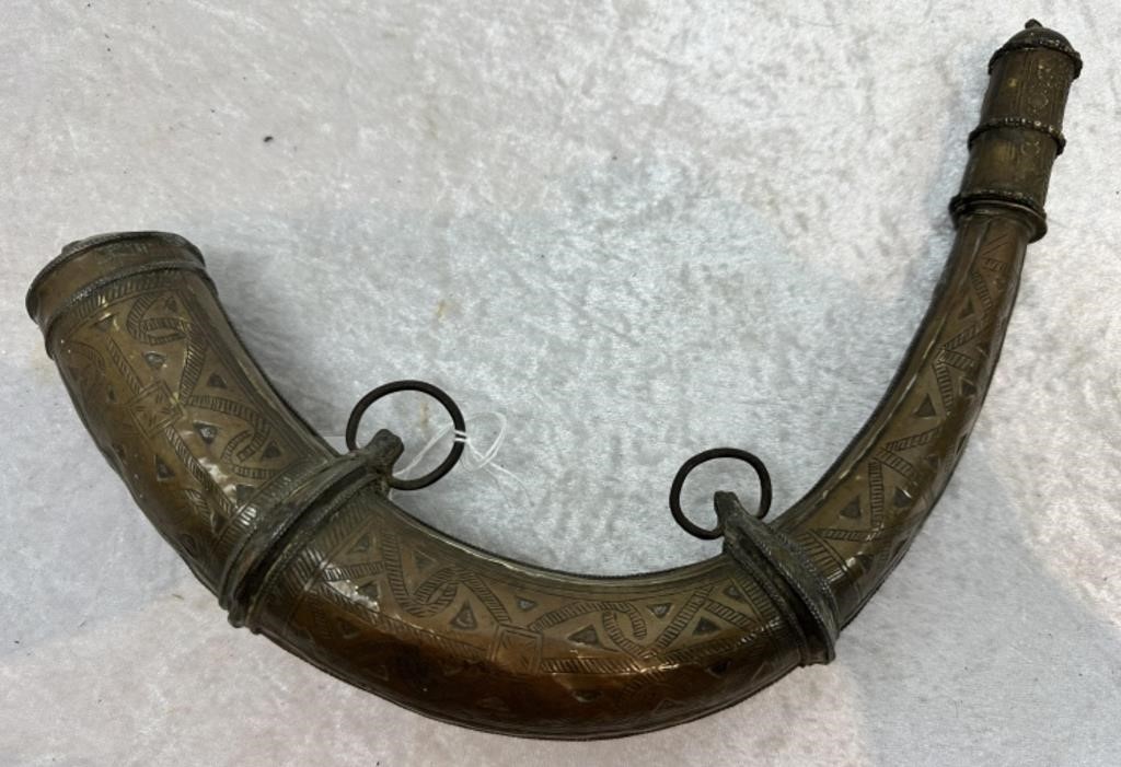 Vintage Brass Indo Persian Powder Horn