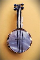 VINTAGE GOLD MOTHER OF PEARL BANJO BROOCH