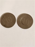 2 Germany Antique 10 Pfennig 1874F&1898.CB3E
