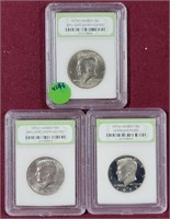 GRADED BU 1977-P,D & S MINT KENNEDY HALF DOLLARS