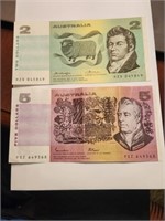 Australia $2 & $5 (1974&1969)XF.AU10