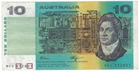 Australia $10 P45f  VF 1990 Fancy SN Bookends.FNA1
