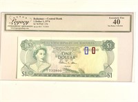 Bahamas 1 Dollar L.1974 Graded 40,Qn Elizabeth.B1N