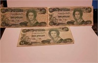 Bahamas 1974 VF 1 Dollar x 3 Different Prefixe.B4