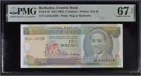 Barbados,$5 ND(1993) PMG 67 EPQ+Gift!BaAZ