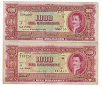 Bolivia 1000 Bolivianos 20.12.1945 X2.est $35.BO3c