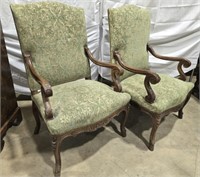 Pair of Carved Wood Vintage Arm Chairs