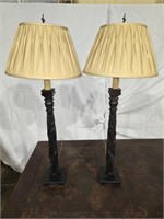 Pair of Antique Carved Wood Tall Lamps