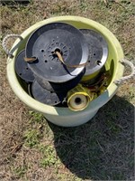 BUCKET FULL OF FENCH WIRE AND INSULATORS