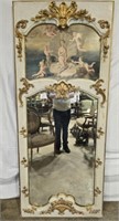 French Trumeau Carved Wood Handpainted Mirror