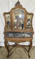 Carved Triple Mirror Vanity w Marble Top AS IS