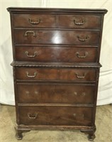 6 drawer glass top mahogany chest of drawers
