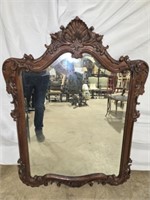 Vintage Heavily Carved wood beveled edge mirror