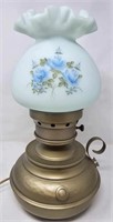 Fenton Hp Blue Rose On Blue Satin Lamp By Sue Lee