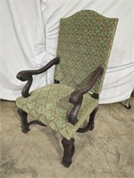Vintage Carved Wood Upholstered Throne Chair