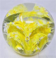 Beautiful McM Yellow Floral Art Glass Paperweight