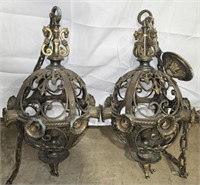 Pair Antique Brass Cathedral Style Chandeliers