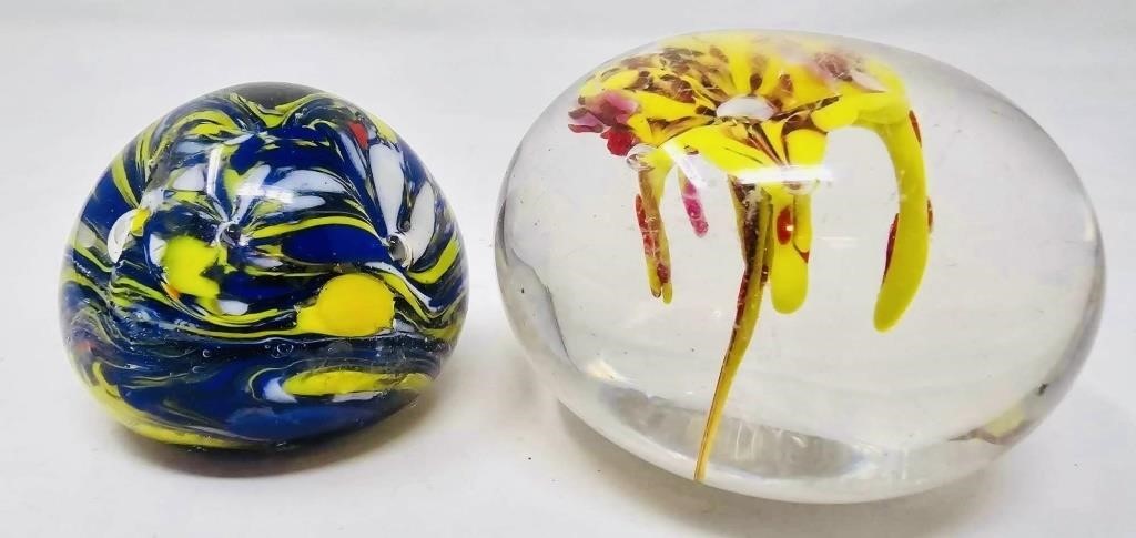 2 MCM Art Glass Paperweights