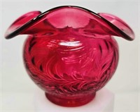 Rosso Cranberry Art Glass Ruffle Bowl Out Of