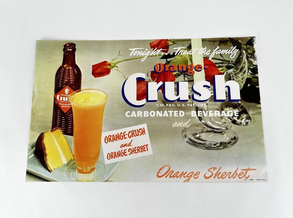 1940s Orange Crush 2 Sided Paper Sign