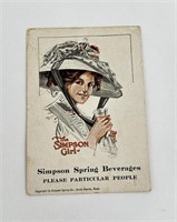 1910s Simpson Springs Beverages Cardboard Sign