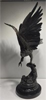 Solid Bronze Hawk Falcon Statue by J. Moigniez