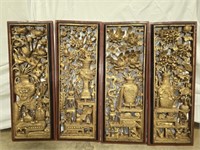 Chinese Carved Gold Gilded Set of 4 Wood Panels