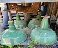 Lot of 4 Vintage Green Porcelain Light fixtures