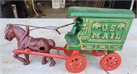 Cast iron us mail horse and buggy