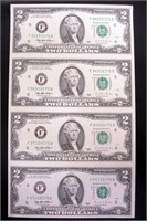 1995 PARTIAL SHEET $2 FEDERAL RESERVE NOTES.
