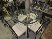 Round Metal Base Glass Top Table & 4 Chairs