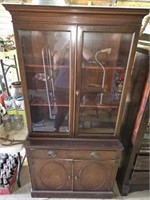 Vintage Wooden 2 pc China Display Cabinet w Glass
