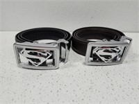 Leather belt with superman buckle set of two