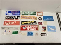 Vintage bumper sticker and button lot