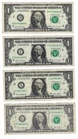 US $1 FRN 4 notes,Fancy SN Single Bookend,VF.FN86