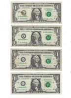 US $1 FRN Fancy SN x 4 Different Districts.F51