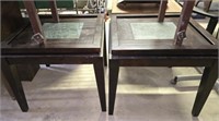 Pair of 2 Wooden Side Tables w Glass Inserts