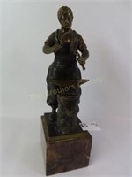 Bronze Blacksmith by Schmidt Statue on Marble Base