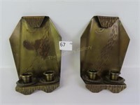 Pr of Roycroft Brass Wall Hung Double Candle