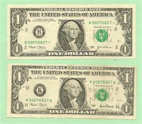 US$1x2,Identical Matching 0007 6827,Fancy SN.M15Cf