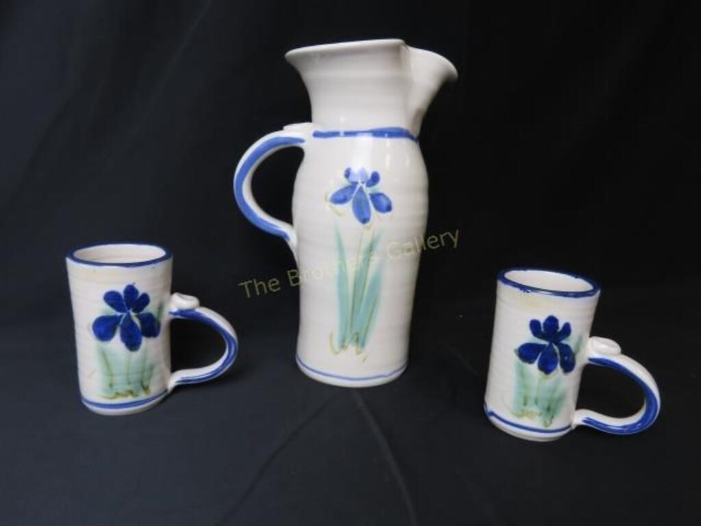11" Pticher w/2 - 4.5" Mugs by Tom Jones Pottery,