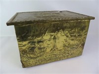 Embossed Brass Over Wood Coal/ Kindling Box