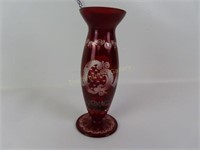 Vintage Bohemian Ruby to Clear Etched Glass Bud