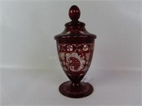 Vintage Bohemian Ruby to Clear Etched Glass