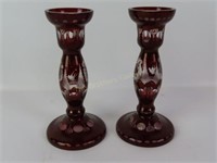 Pr of Bohemian Ruby to Clear Etched Glass
