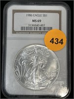 1986 Silver Eagle Ms69 Ngc 999 Silver